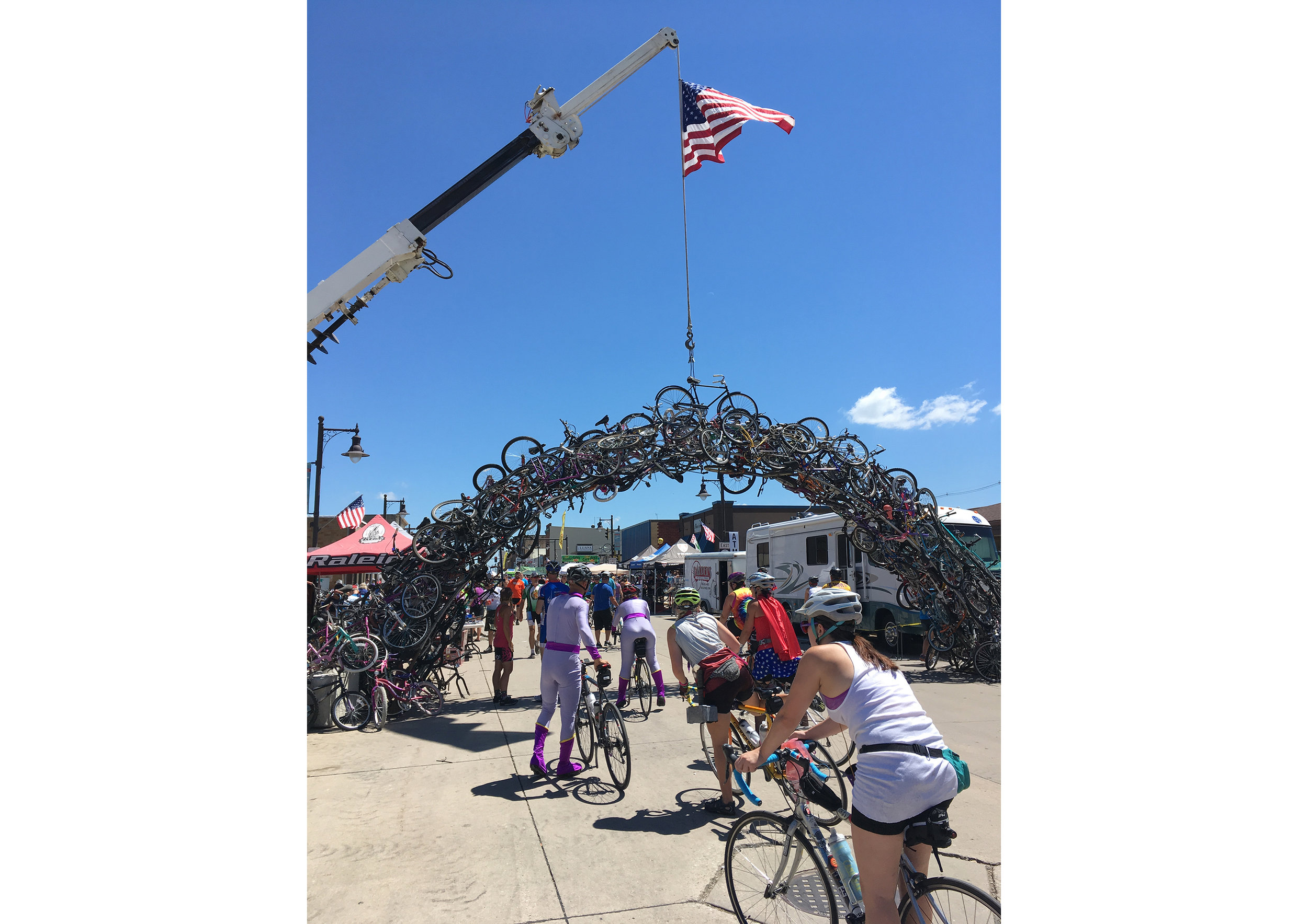  A grand bicycle arch greeted riders in New Hampton, Iowa. 