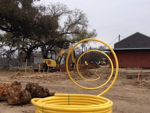 Yellow pipe for the gas line through the property.