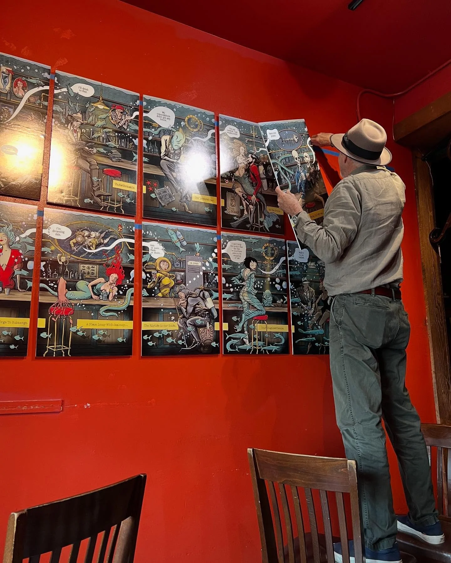 Dive Bar Sunday…our April show is up for a few days of preview. Opening Night is Friday, April 4 and that means the live jazz of Vince Lateano and friends, the fun Dive Bar Art of Ron Campbell, and tasty cocktails crafted by Verka and AmyB.
#s