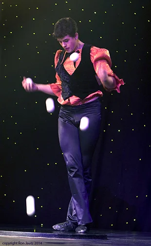 Cirque du Soleil juggler photographed at a corporate event.