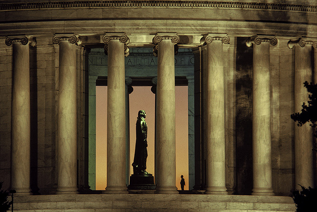I had already shot a good number of images of the Jefferson Memorial in Washington, DC when this man stood before the statue. The sunset was perfect but other people were moving in and out of the scene, causing distracting blurs. This was a 3 second exposure and I was praying the man wouldn't move. Finally, he was alone and I clicked the shutter. I didn't plan for him to be there, but without him this would be a much less dynamic image.