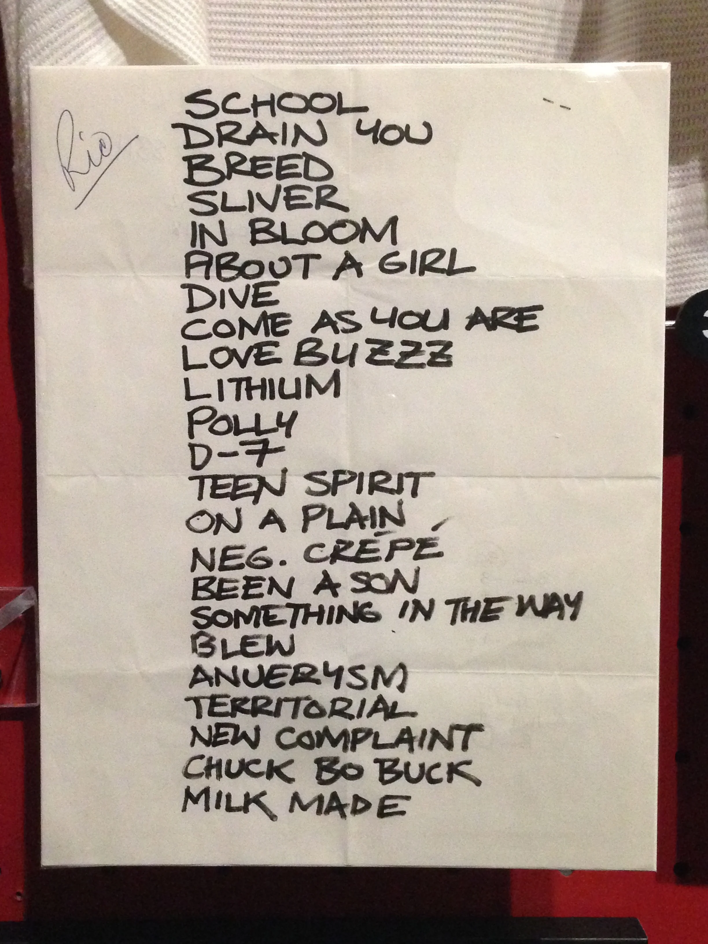 Nirvana Set List in Dave Grohl’s Handwriting