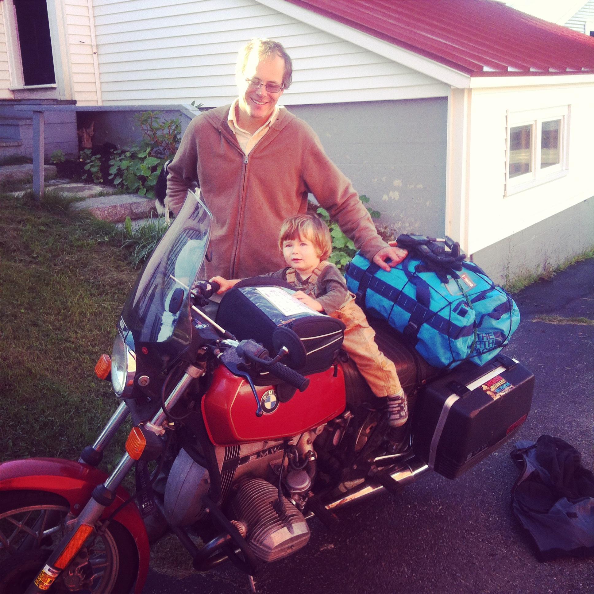  My generous hosts and dear friends of Dooryard Farm in Camden, Maine. Their son, Julian, was ready to ride.&nbsp; 