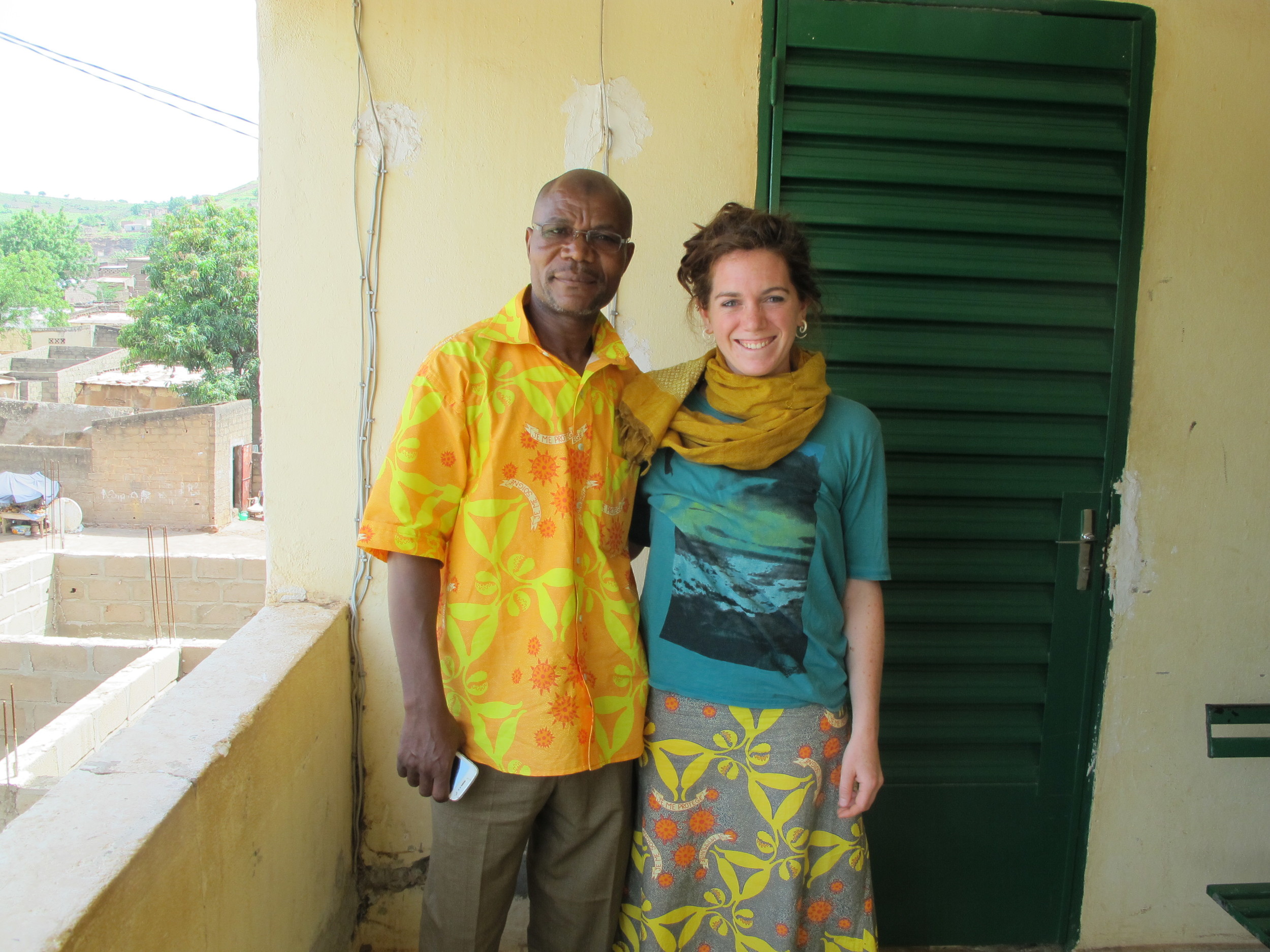 Eliza Squibb with Socrates, GAIA's Peer Educator at the Hope Center Clinic in Bamako, Mali