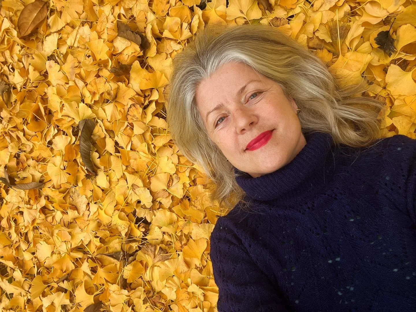 Fall: primary colors, the last hurrah of my temple tree, before the great shedding, and I couldn&rsquo;t resist, I had to lie down on the yellow carpet with red lips. 

Winter is around the corner. I welcome the dark, fertile nothingness and the deep