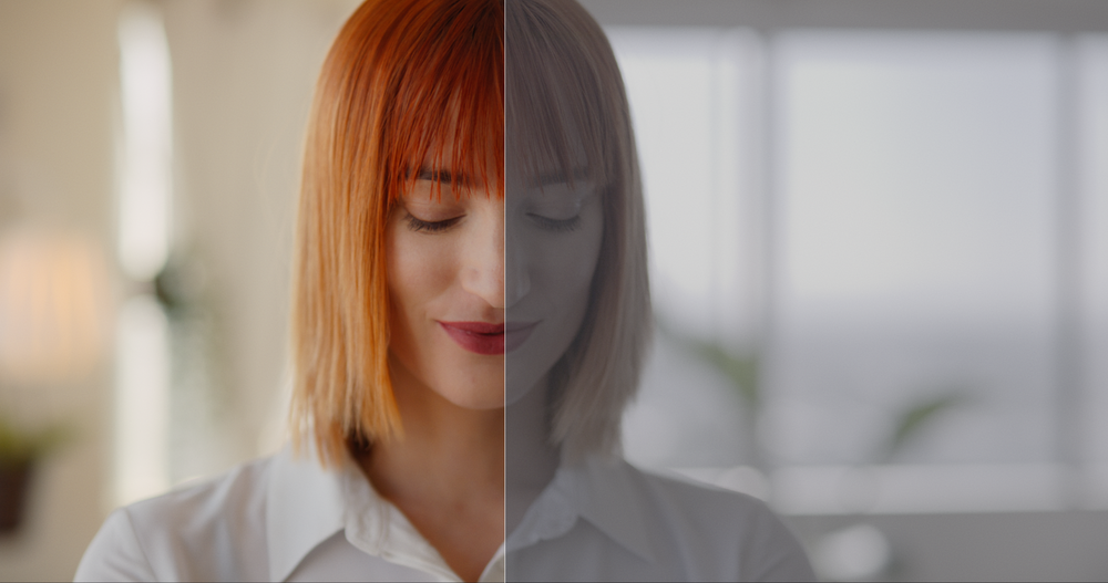Before and after color grading portrait