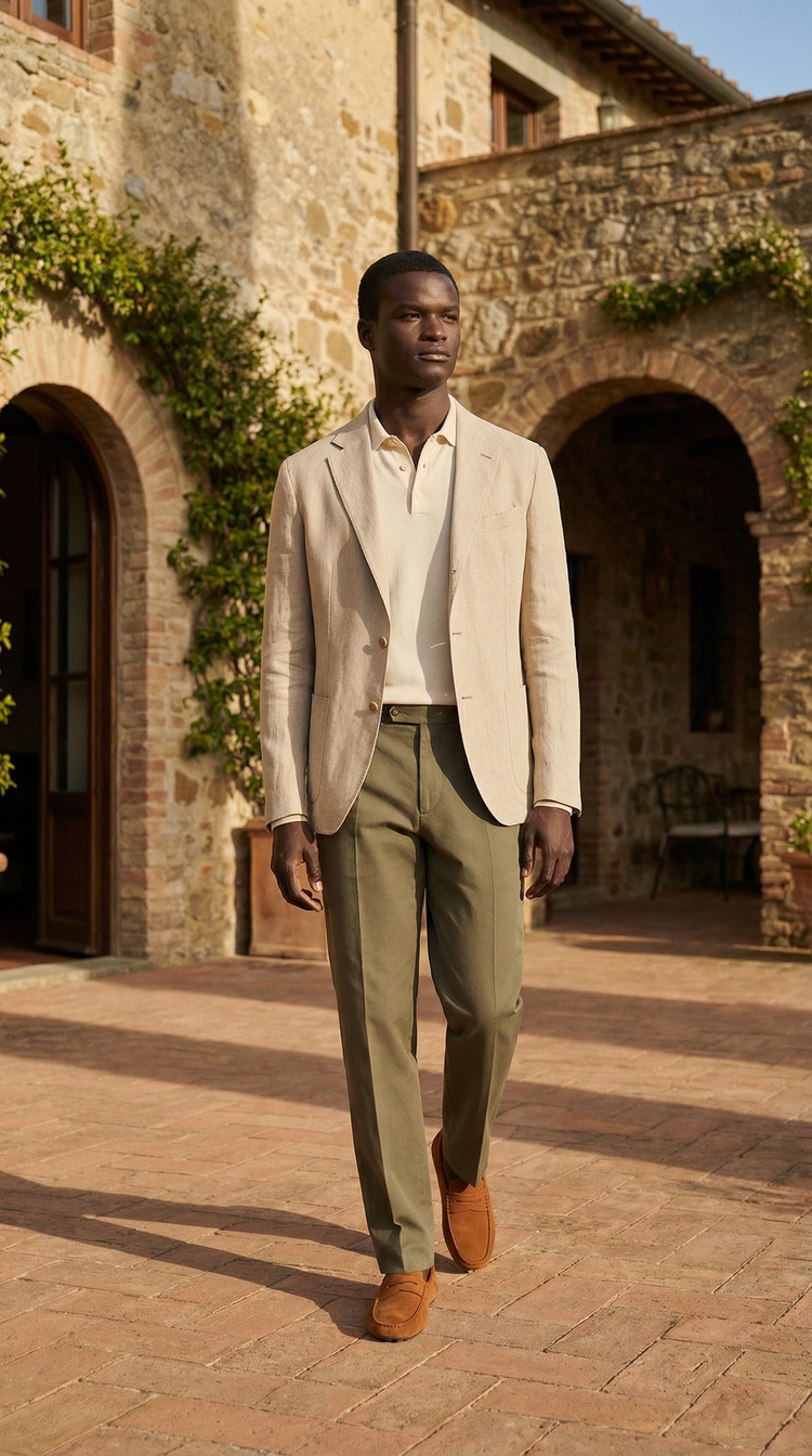 Fashion portrait in a warm architectural setting