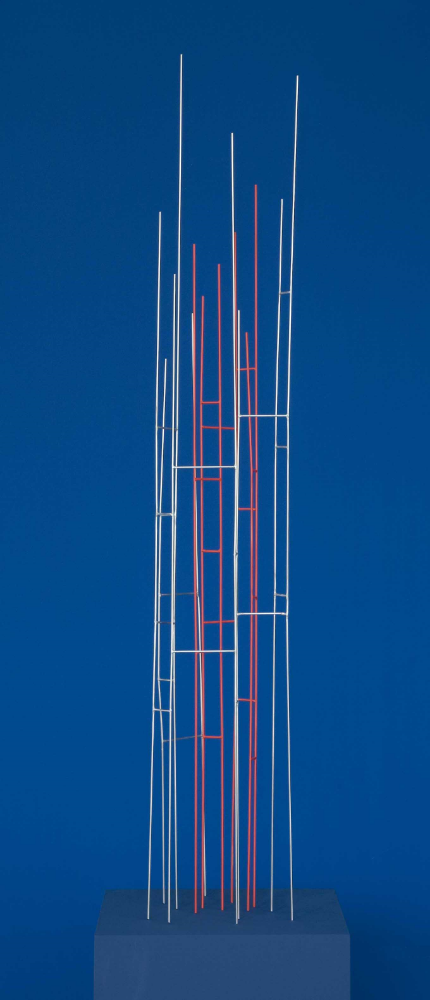 Mikado 22:08, 2012 stainless steel with red pigment 49 x 7 x 9 inches; 124.5 x 18 x 23 centimeters