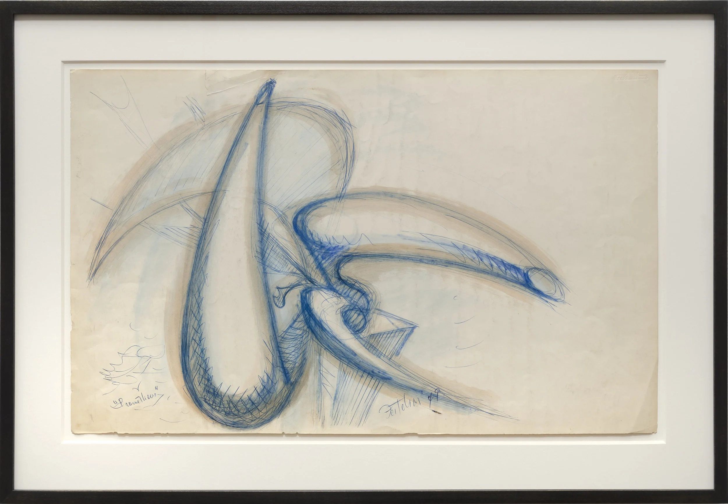 Lorser Feitelson (1898-1978) Study for Prometheus , 1949 Ball point and water color on paper 13 1/2 x 22 inches; 35.4 x 55.9 centimeters