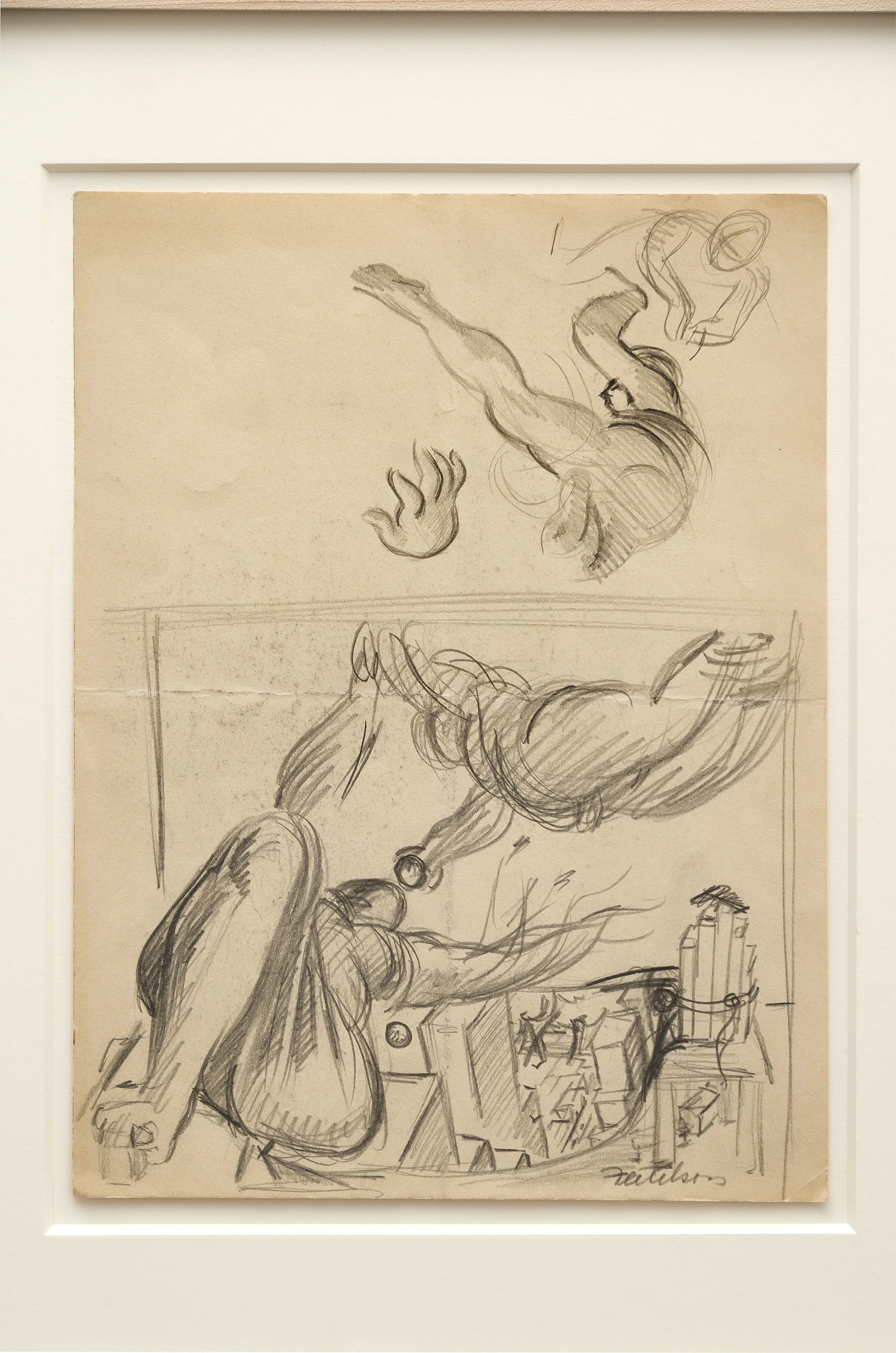 Lorser Feitelson (1898-1978) Study for Flight Over New York , c. 1935 graphite on paper 12 x 9 inches; 30.5 x 22.9 centimeters