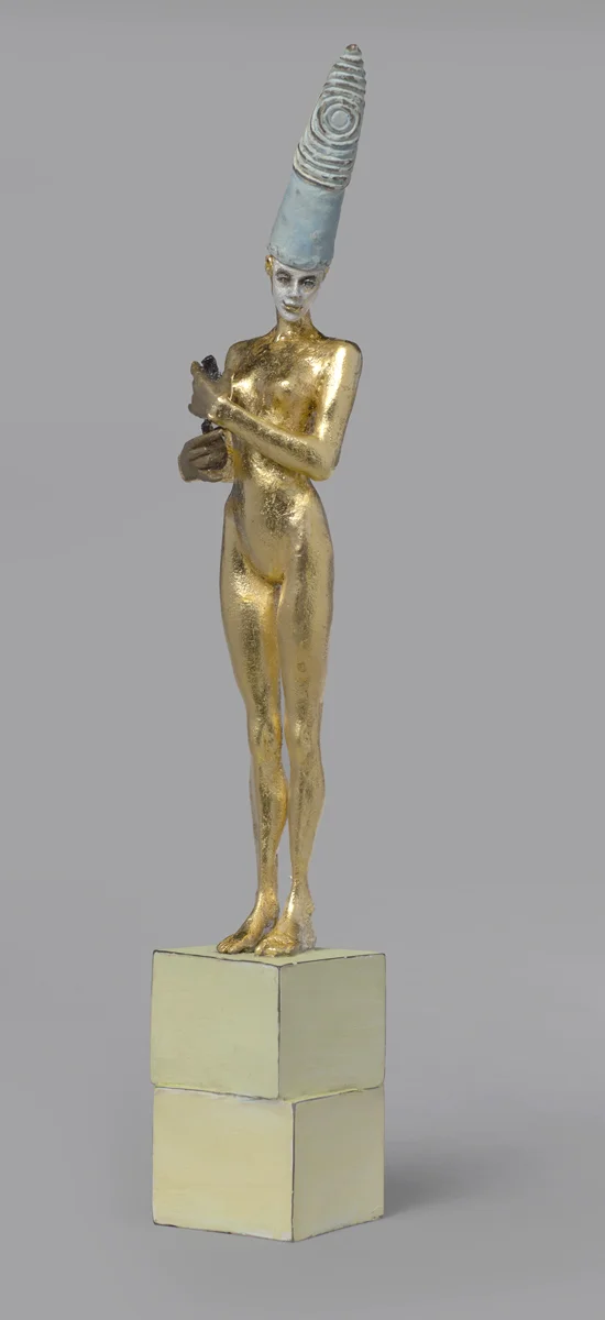 Castanetes , 2019 gold leaf and oil paint on bronze with polymerized gypsum column 68 ½ x 10 x 10 inches; 174 x 25.4 x 25.4 centimeters $10,000