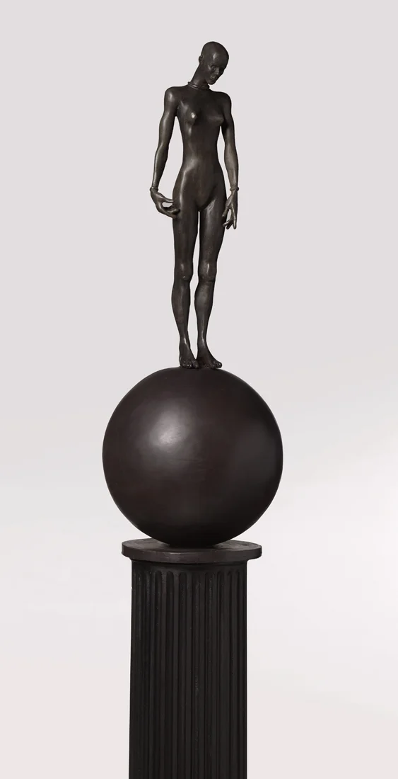 Figure on a Ball (detail), 2019 bronze with wood and bronze column 83 x 10 1/2 x 10 1/2 inches; 210.8 x 26.7 x 26.7 centimeters $30,000