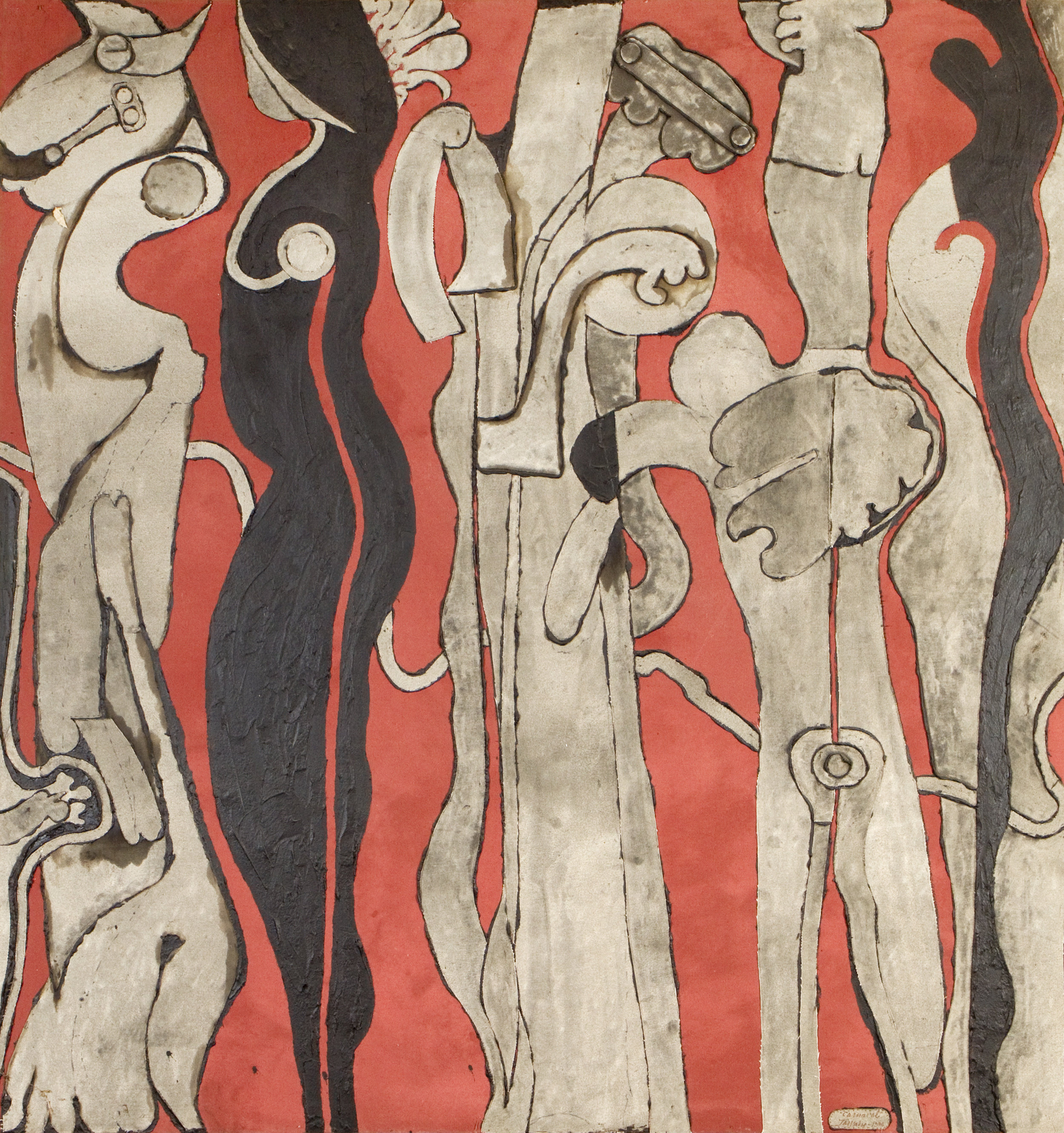 James Jarvaise The Black Lady , 1996 oil on canvas, black plastic cement collage 60 x 64 inches; 152.4 x 162.6 inches