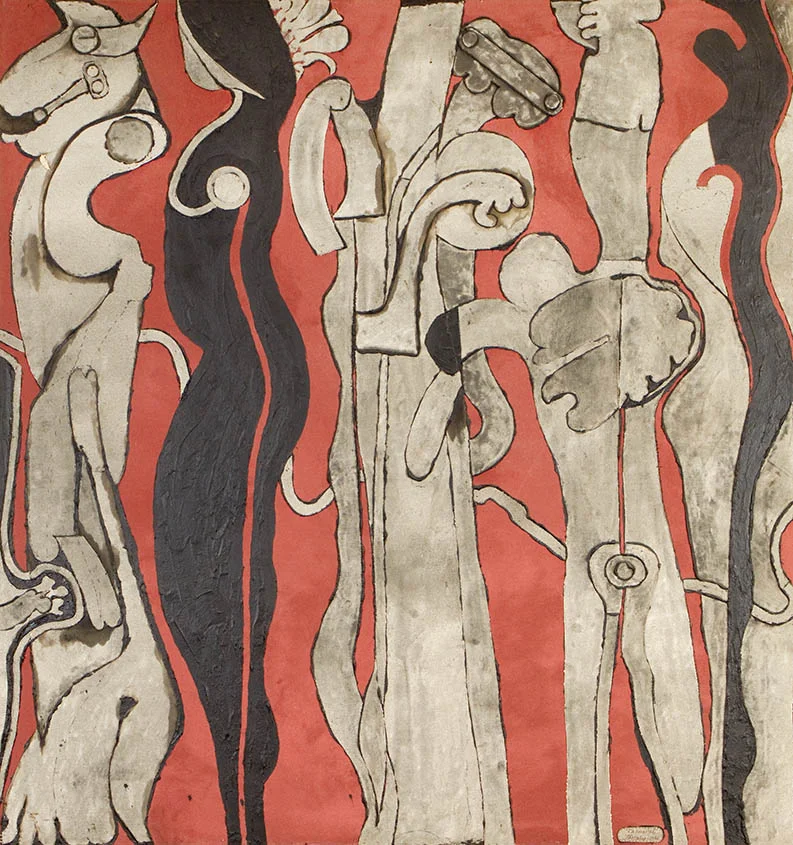 The Black Lady , 1966 oil on canvas, black plastic cement collage 60 x 64 inches; 152.4 x 162.6 centimeters