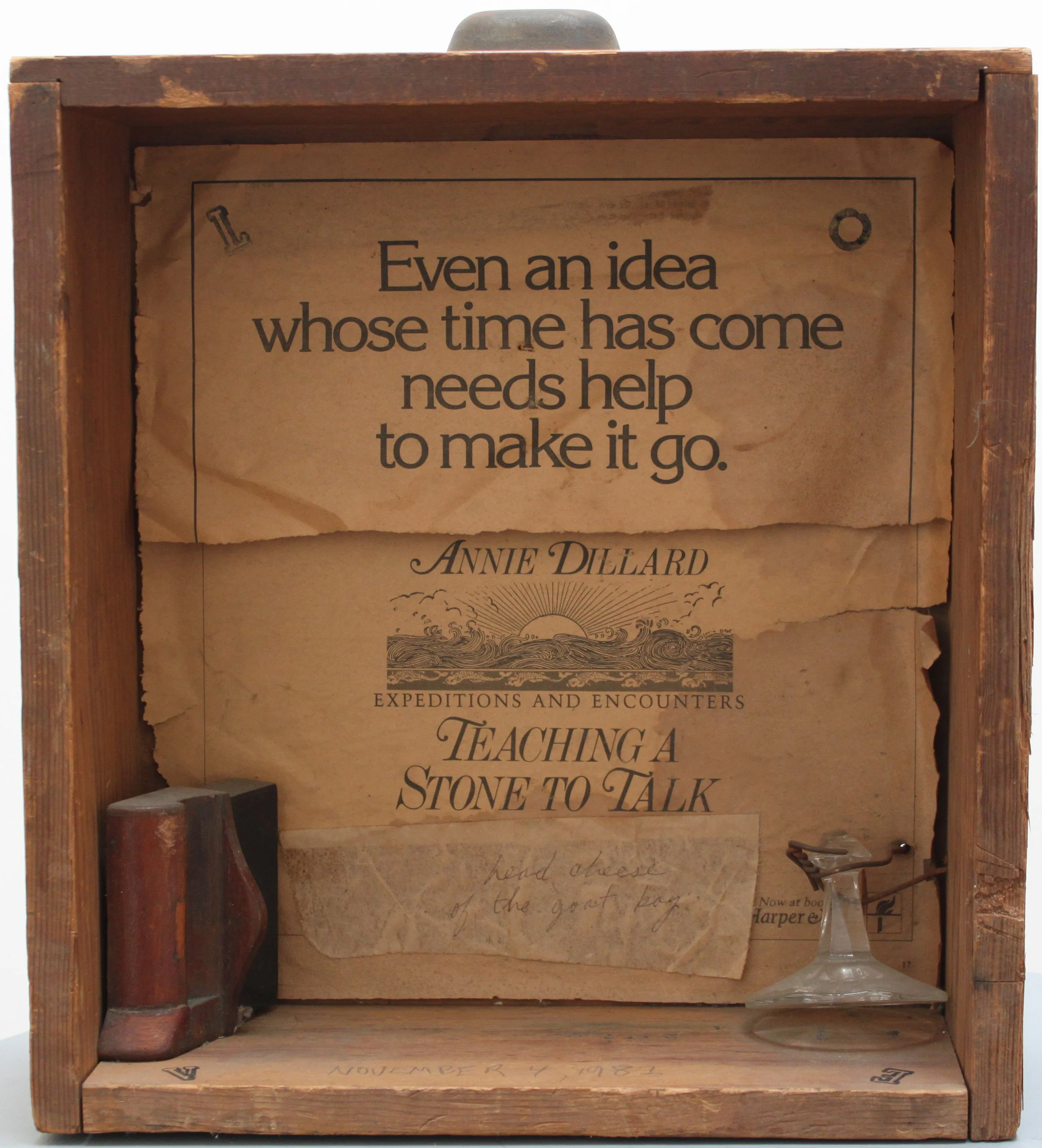 Teaching a Stone to Talk for Annie (Dillard) , 1982 mixed media 13 1/2 x 12 1/4 x 5 inches; 34.3 x 31.1 x 12.7 centimeters