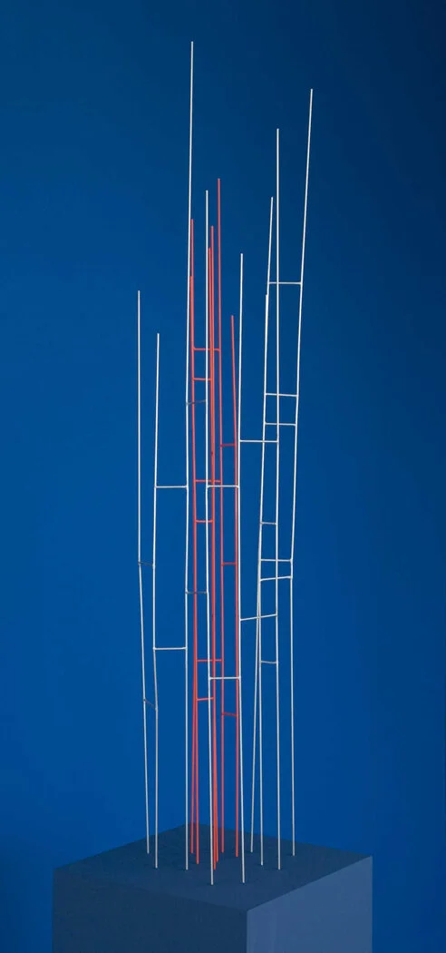 Mikado 22:08 , 2012 stainless steel with red pigment 49 x 7 x 9 inches; 124.5 x 18 x 23 centimeters