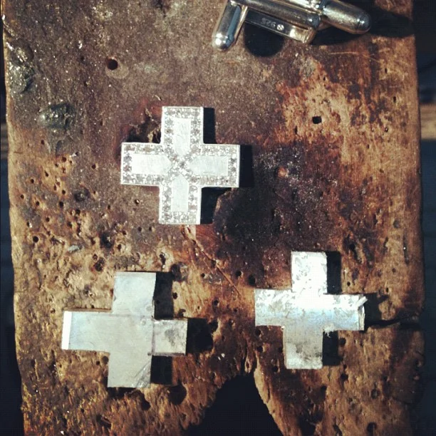 I’m just picked up a custom order for a great customer of mine it’s a diamond micro pave silver plus sign which made me want to design cuff links so I made two off kilter plus signs. I did not want to directly copy the custom piece becau…