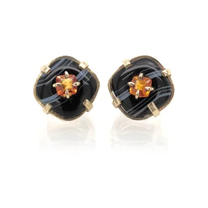Banded Agate and Orange Sapphire Button earrings — Russell Jones