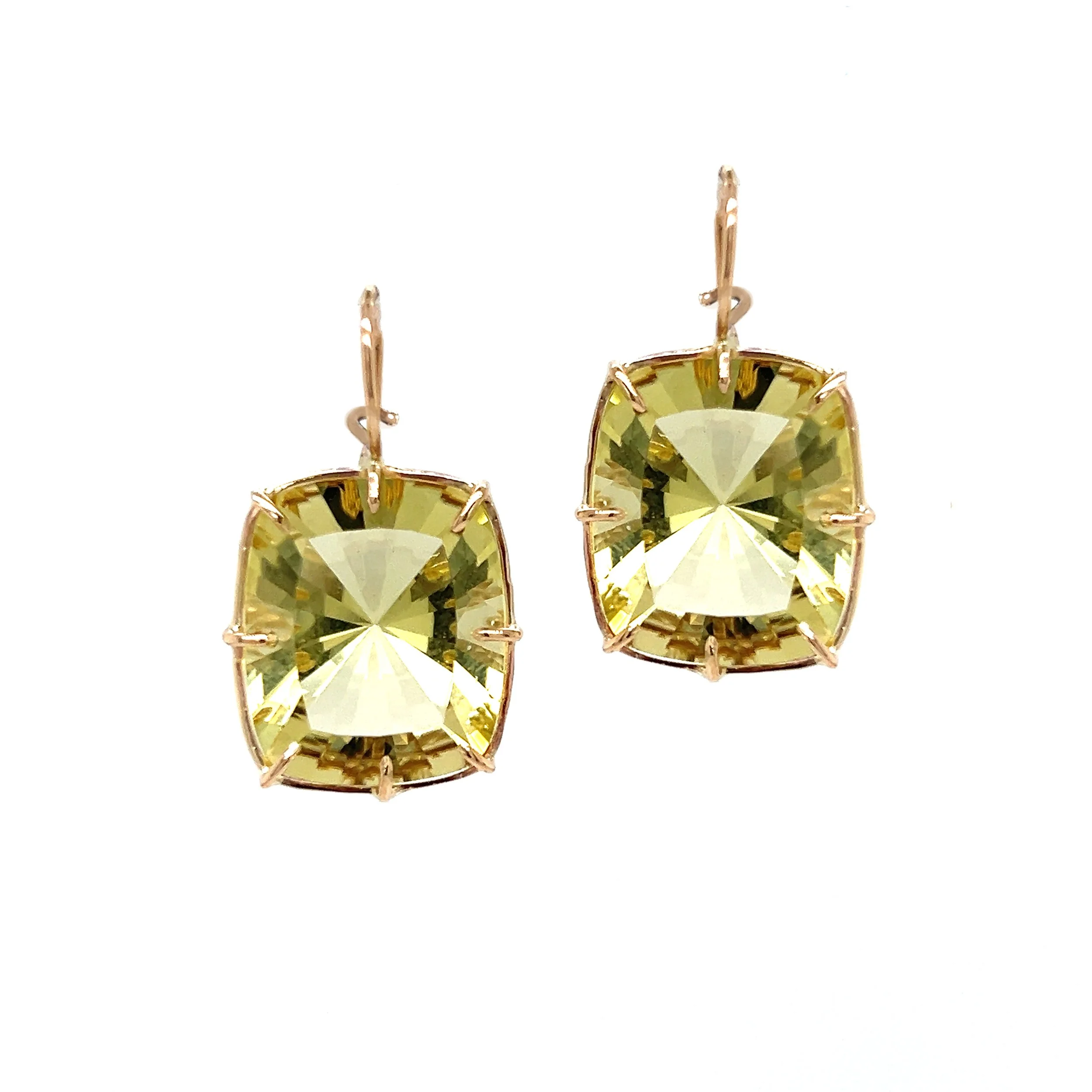 Lemon Quartz Cushion Drop earrings