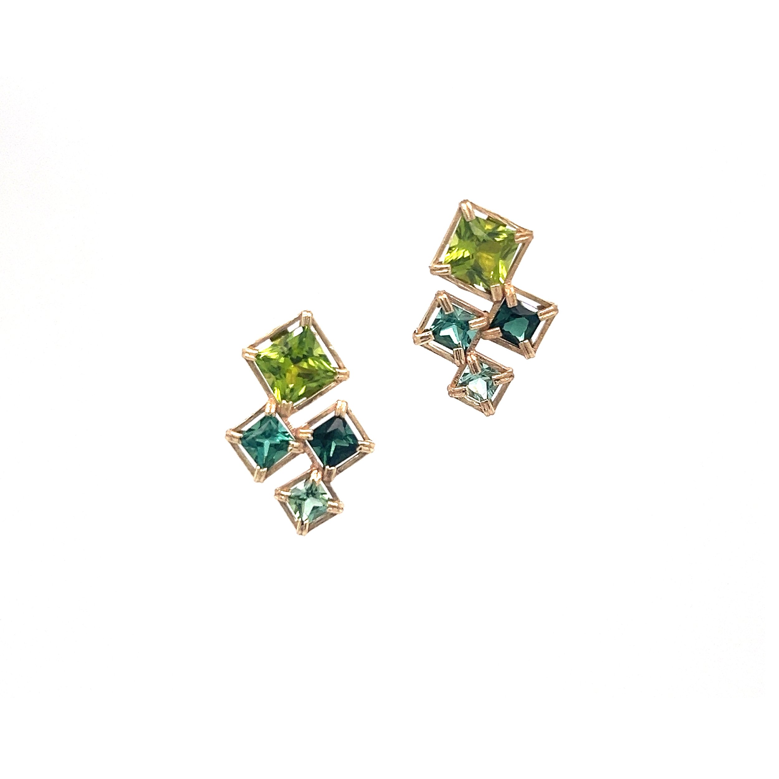 gen and gold drop earrings with square gemstones