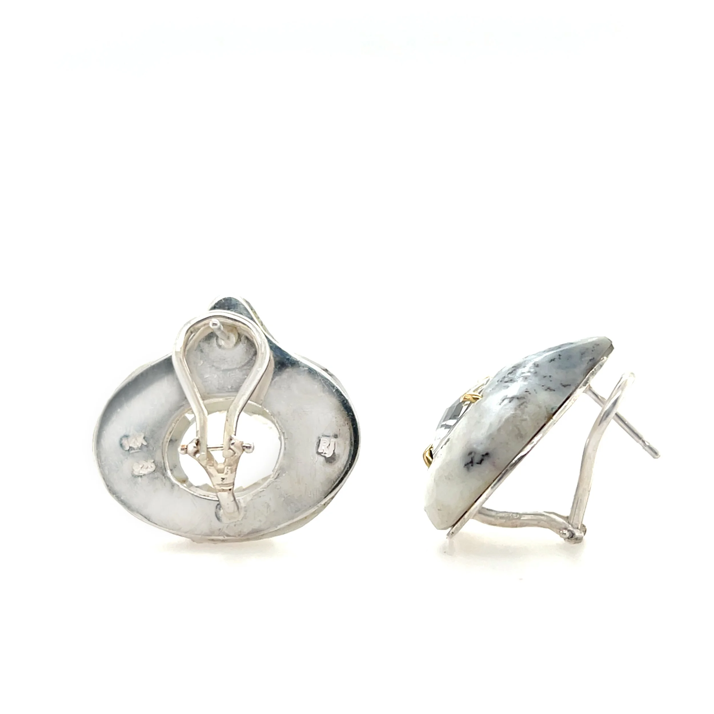 White tear drop shaped earrings back and side view