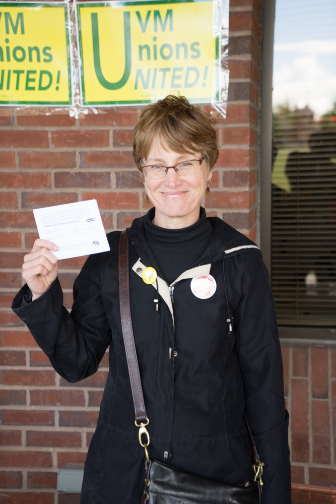 UA activist Nancy Welch collecting pledge cards.jpg