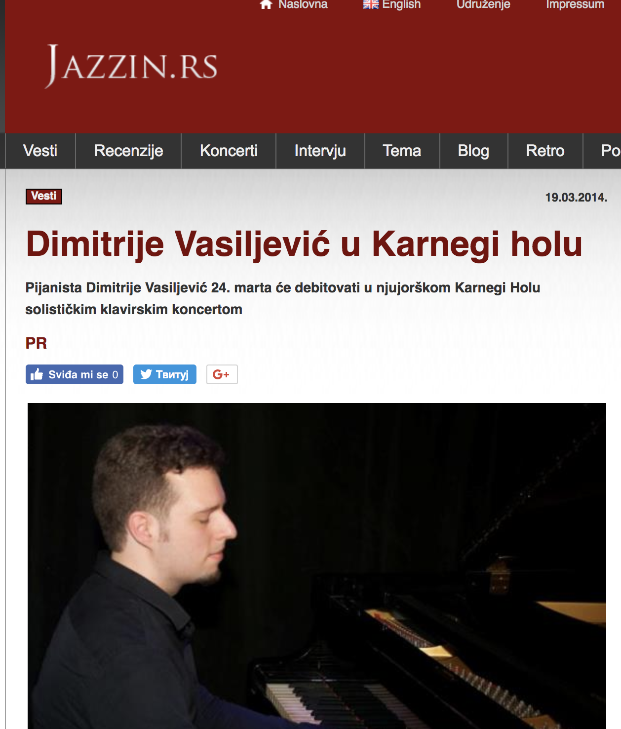 JAZZIN.RS: Dimitrije Vasiljevic u Karnegi Holu