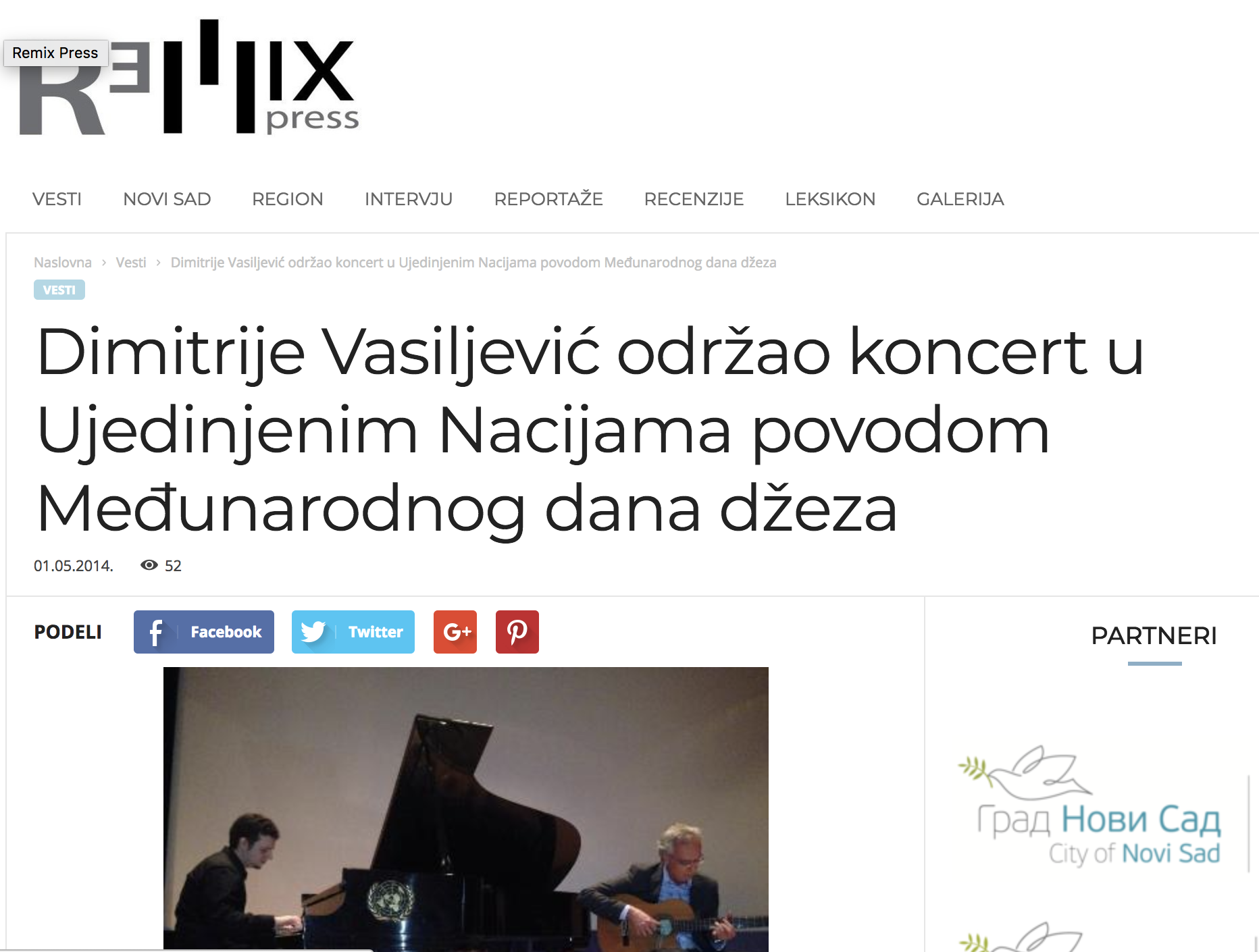 REMIX PRESS: Dimitrije odrzao koncert u Ujedinjenim Nacijama povodom Medjunarodnog dana dzeza