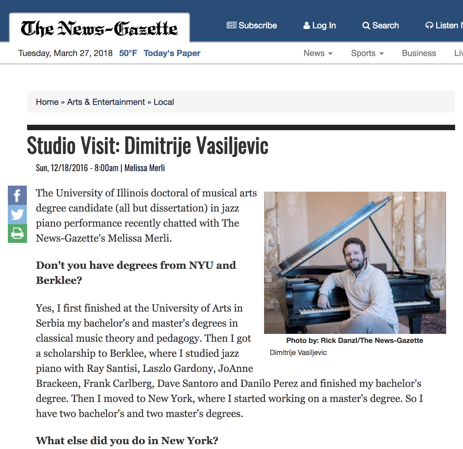 THE NEWS-GAZETTE: Studio Visit - Dimitrije Vasiljevic