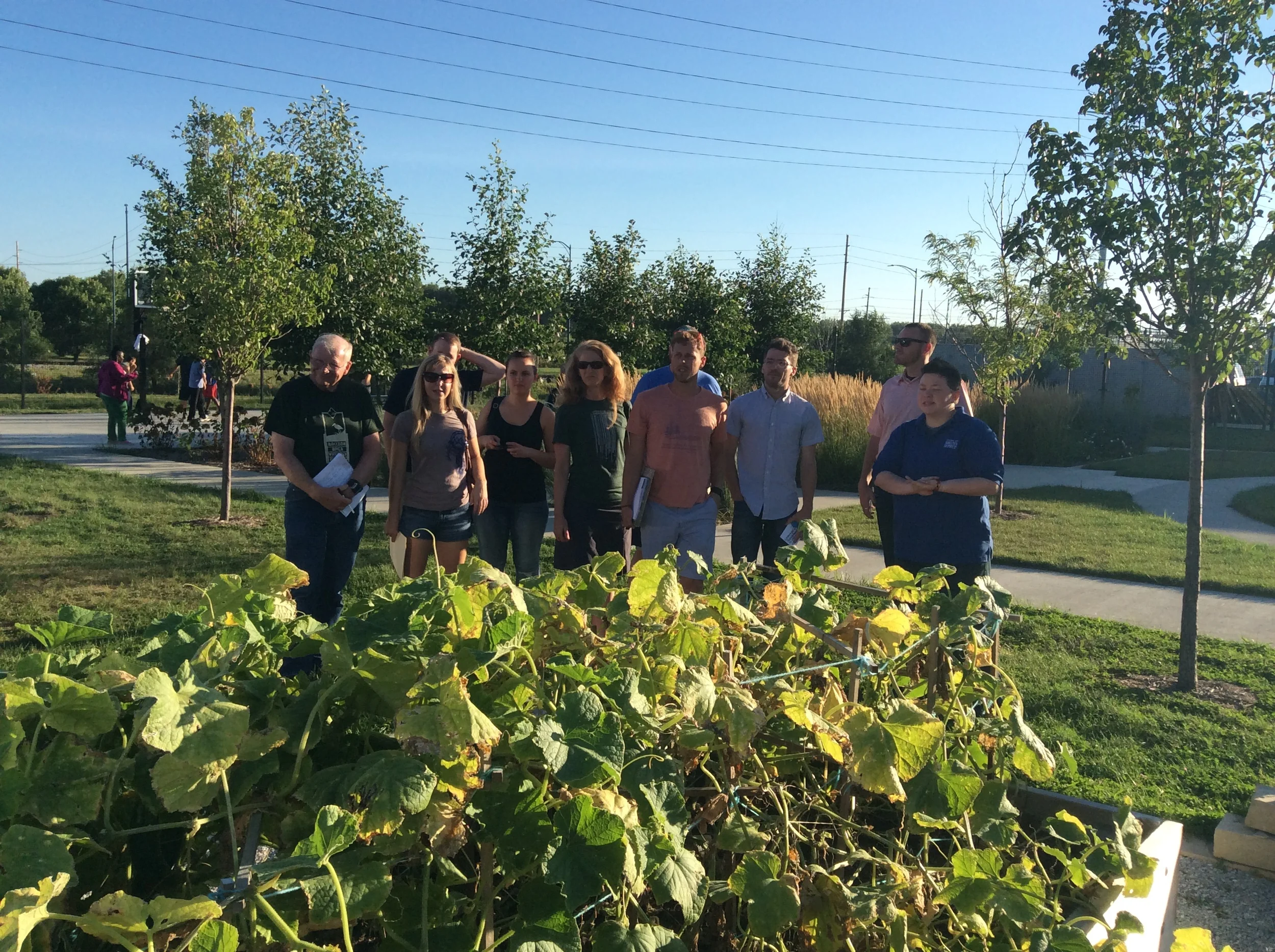 UA members check out CISS' raised beds during a meet-up August 12.