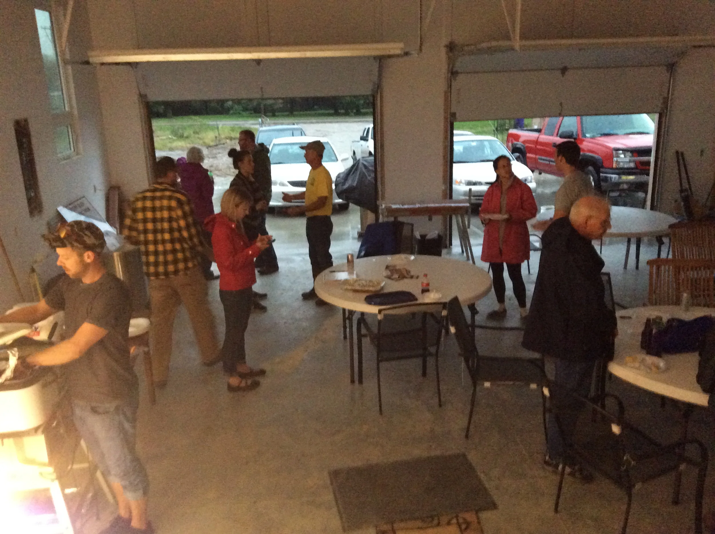  UA members stay high and dry in Ray's garage during the meet-up. &nbsp;He was kind enough to provide dinner. 