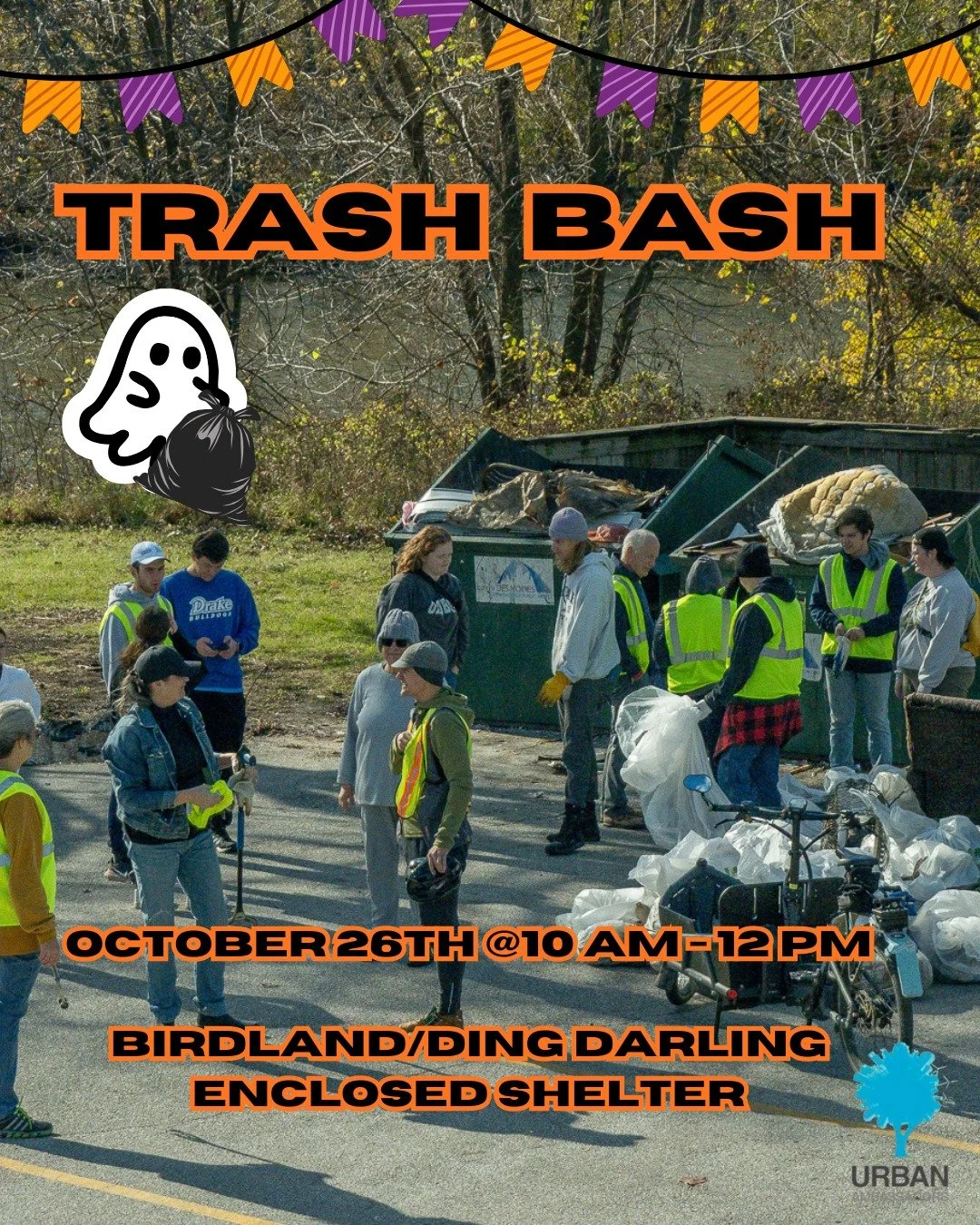 Mark your calendar for the October Trash Bash!

We will provide trash bags, vests, and gloves! All you need to do is bring yourself.

In partnership with the adopt-a-park program through the City of Des Moines Parks and Recreation department, we will