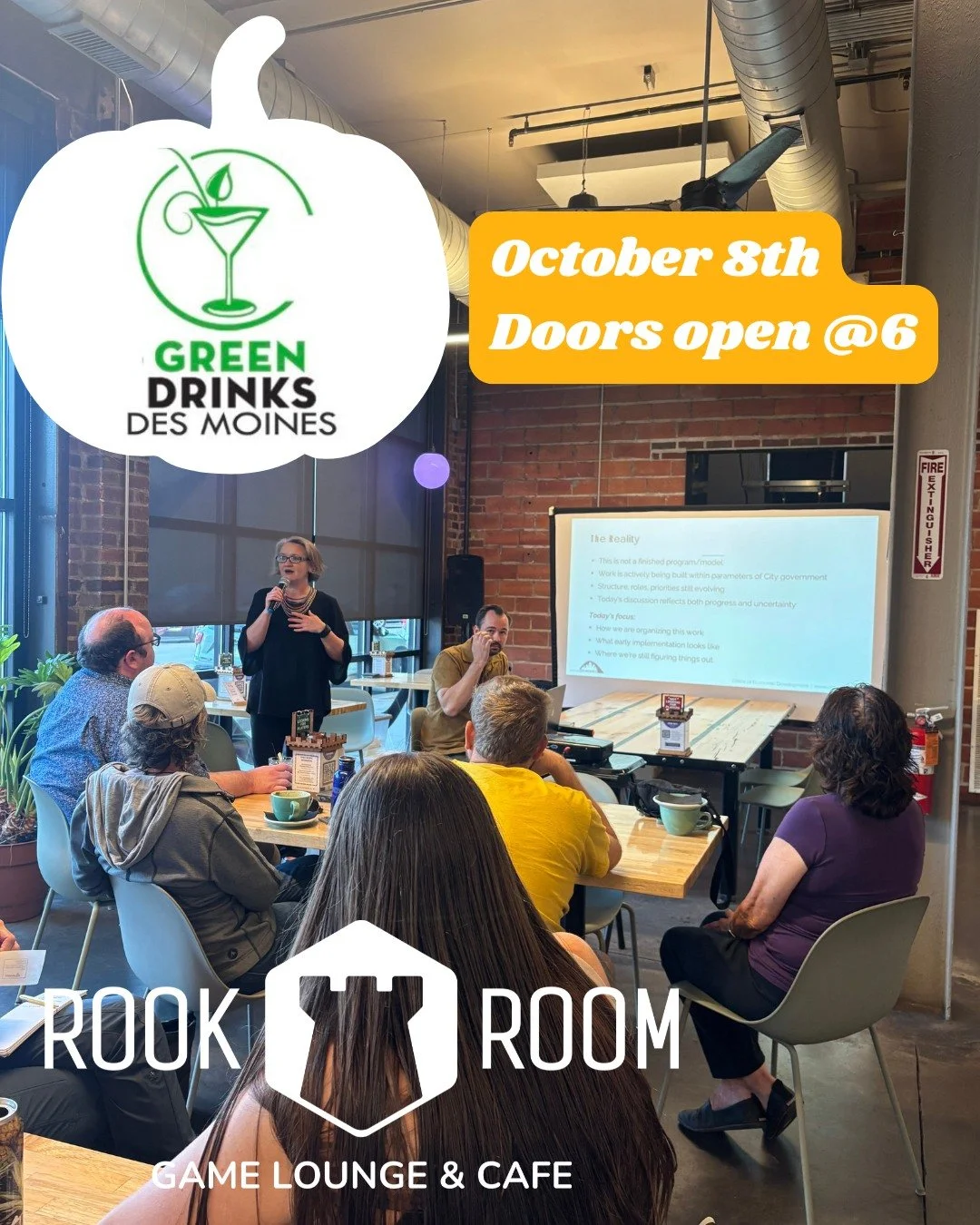See you at Green Drinks Thursday October 8th!

Water Resources Outreach Coordinator, Cassie Druhl, will be presenting at October Green Drinks to talk about Rain scaping for Soil &amp; Water Health.

We will be meeting at the Rook Room Game Lounge &am