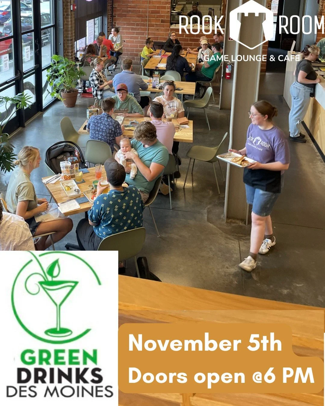 See you at Green Drinks Thursday November 5th!

In Harmony Farms Program Manager, April Heki, will be presenting on why buying local food matters.

We will be meeting at the Rook Room Game Lounge &amp; Cafe at 300 SW 5th St, Des Moines, IA
Doors open
