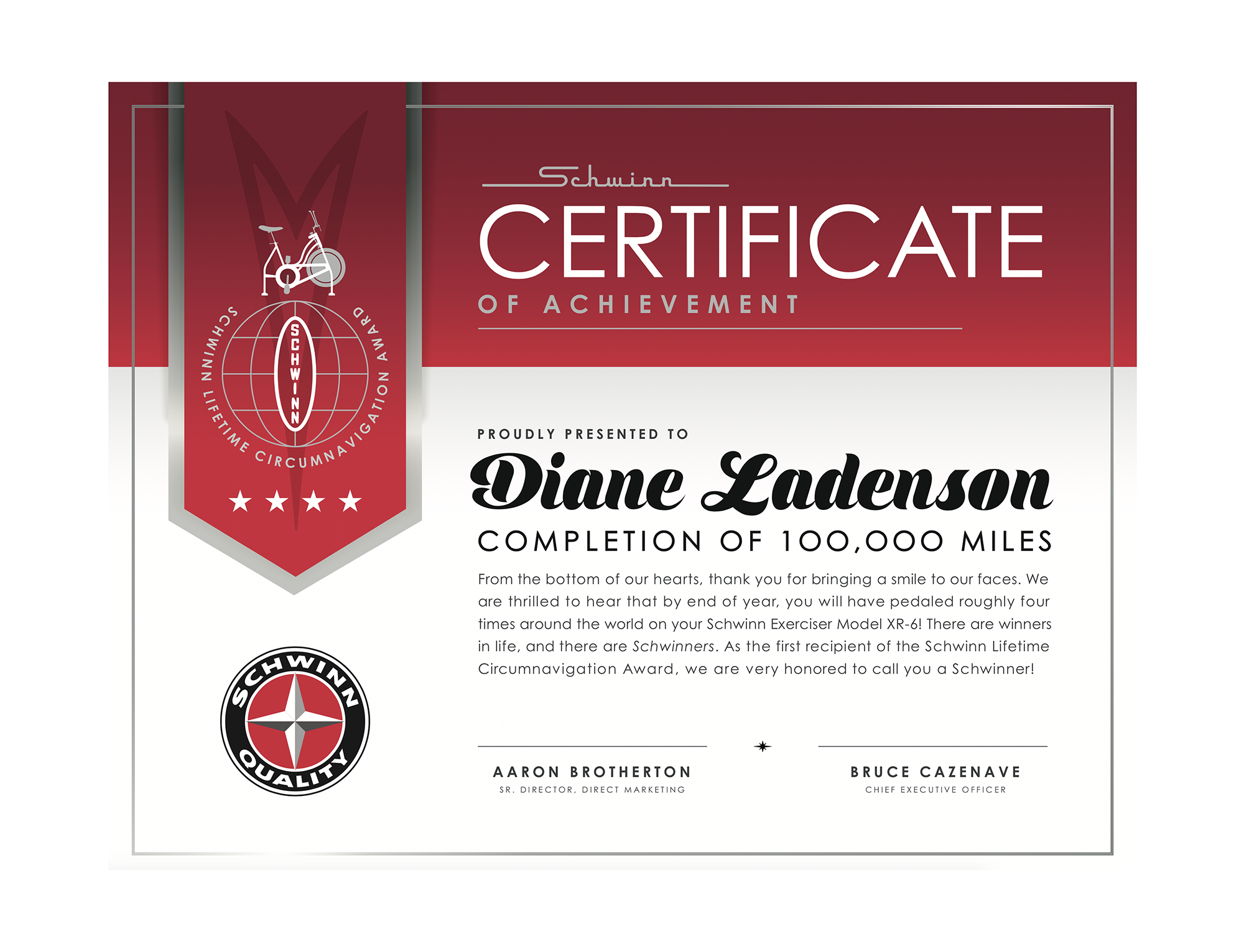 Schwinn Certificate