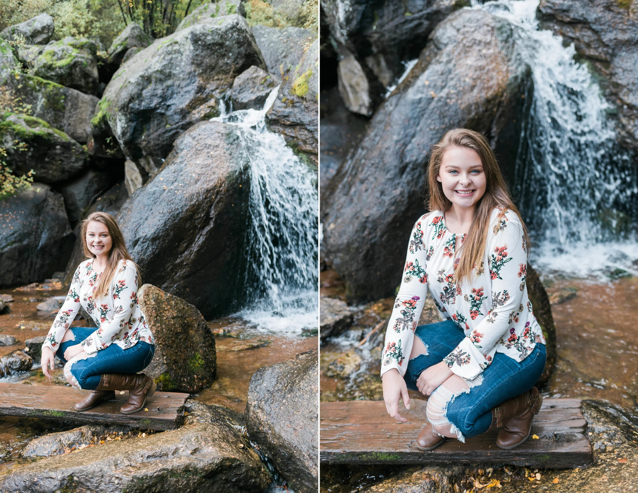 waterfall senior photos Colorado, kansas city