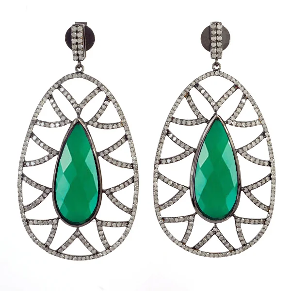 Bora Bora Earrings - Green Onyx &amp; Diamonds