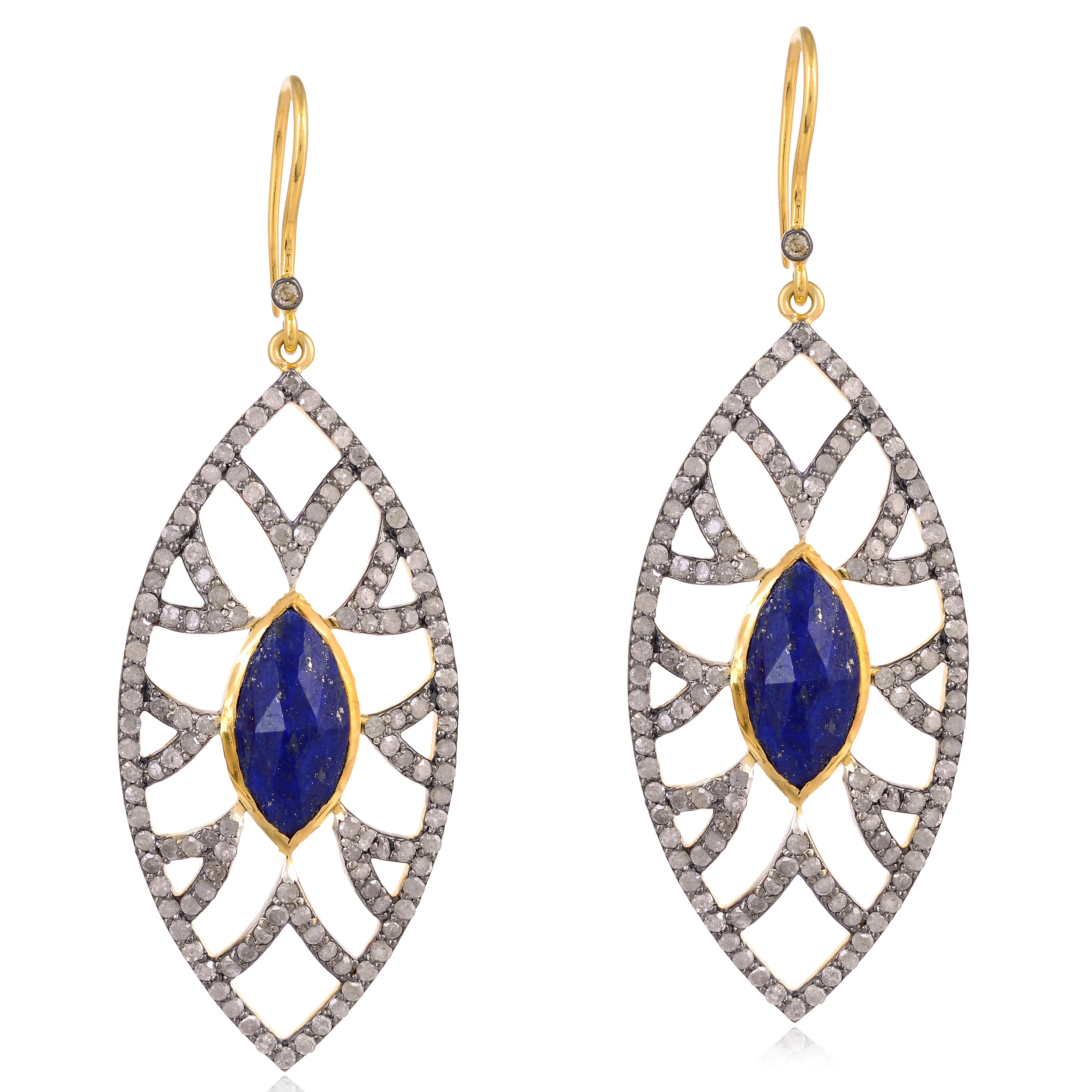 Bora Bora Marquise Earrings Lapis &amp; Diamonds