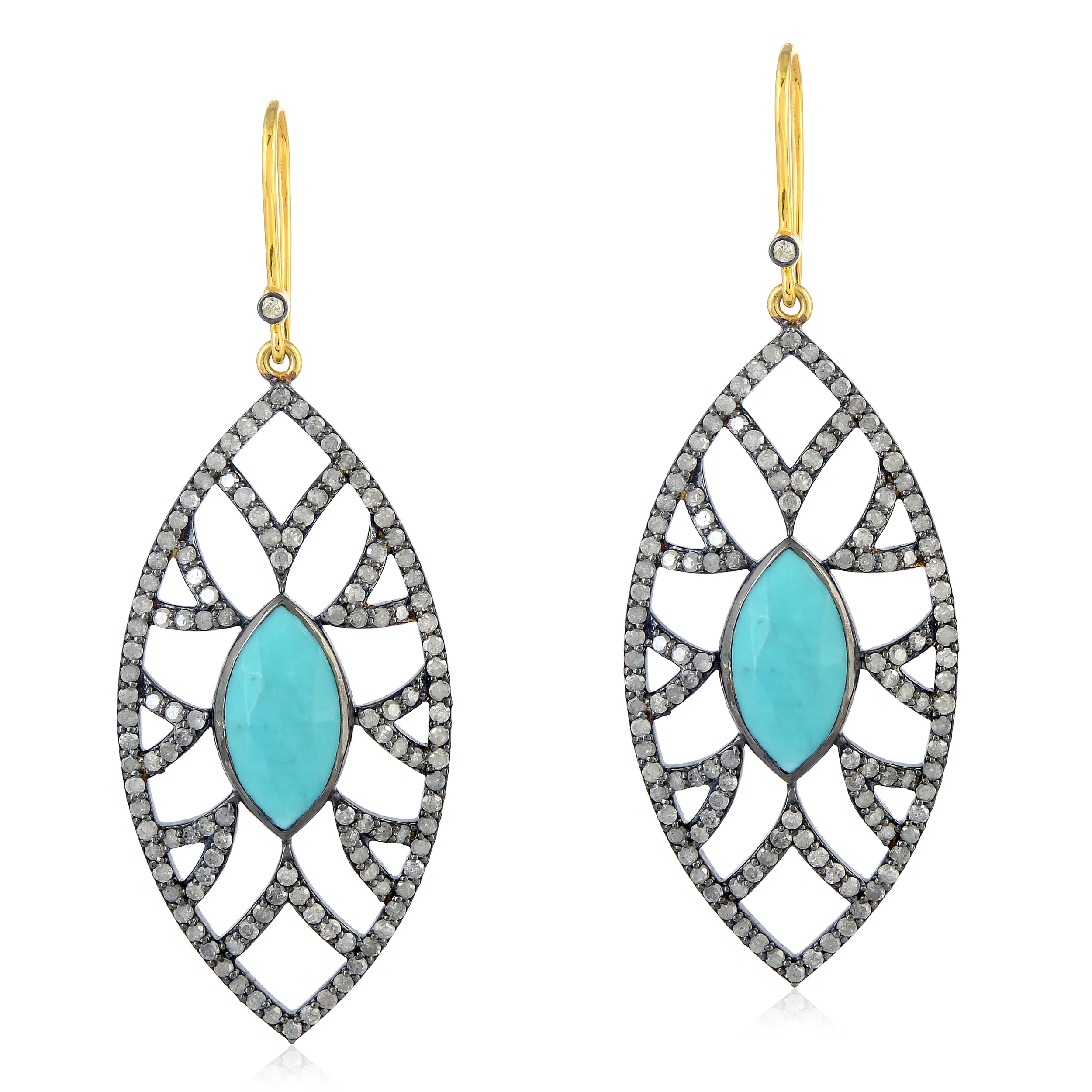 Bora Bora Marquise Earrings Turquoise &amp; Diamonds