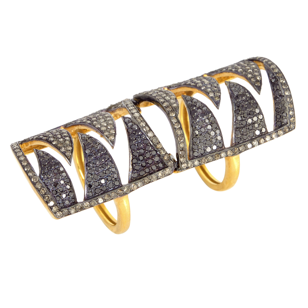 Interlocking Claw Ring - Black and Champagne Diamonds, MEGHNA JEWELS