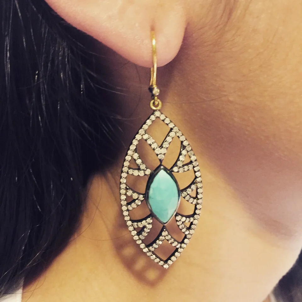 Bora Bora Marquise Earrings Turquoise &amp; Diamonds