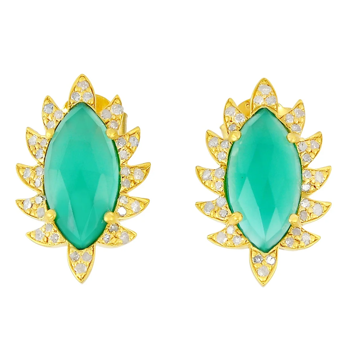 CLAW Stud Earrings - Green Onyx and Diamonds