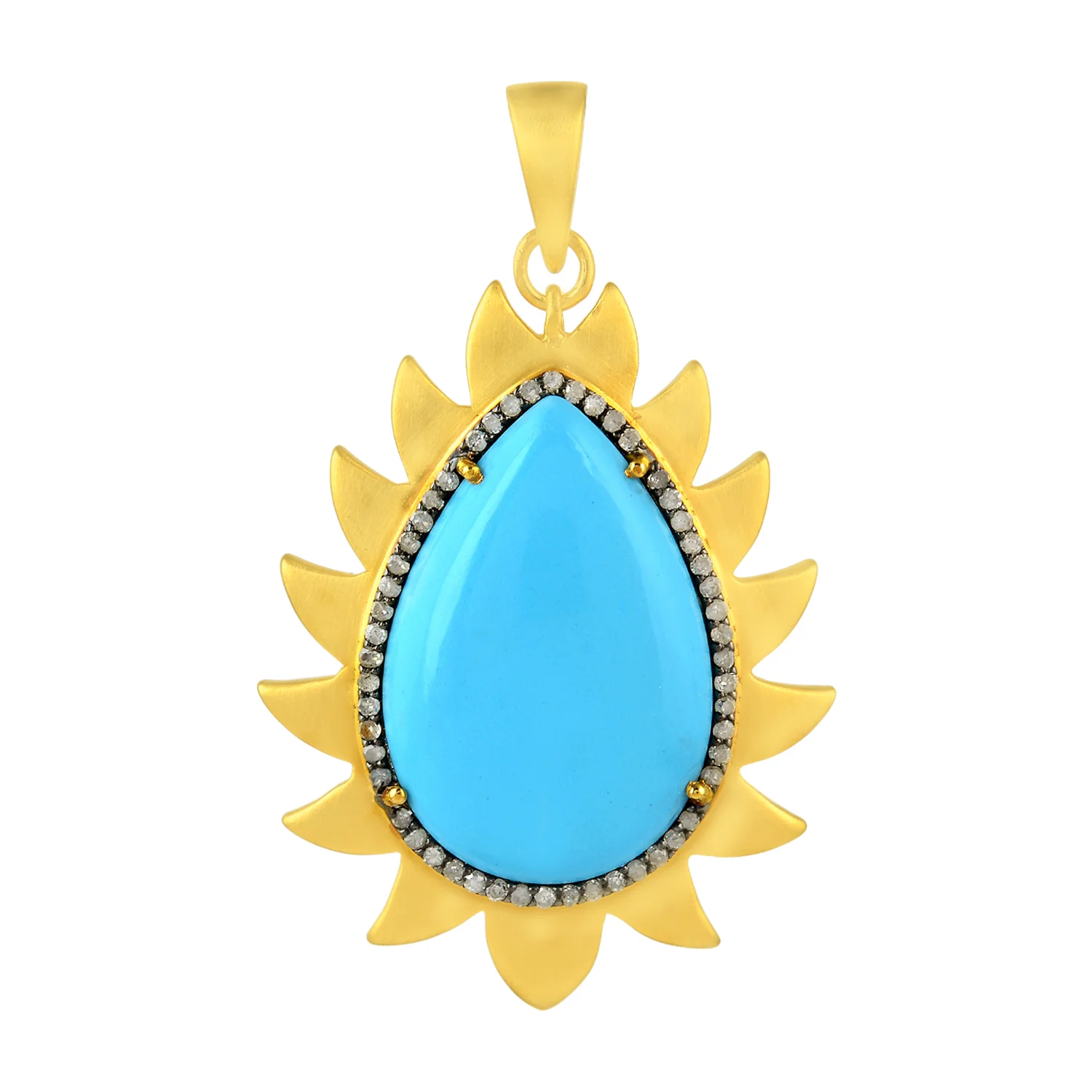 Flame Pendant - Turquoise & Diamonds