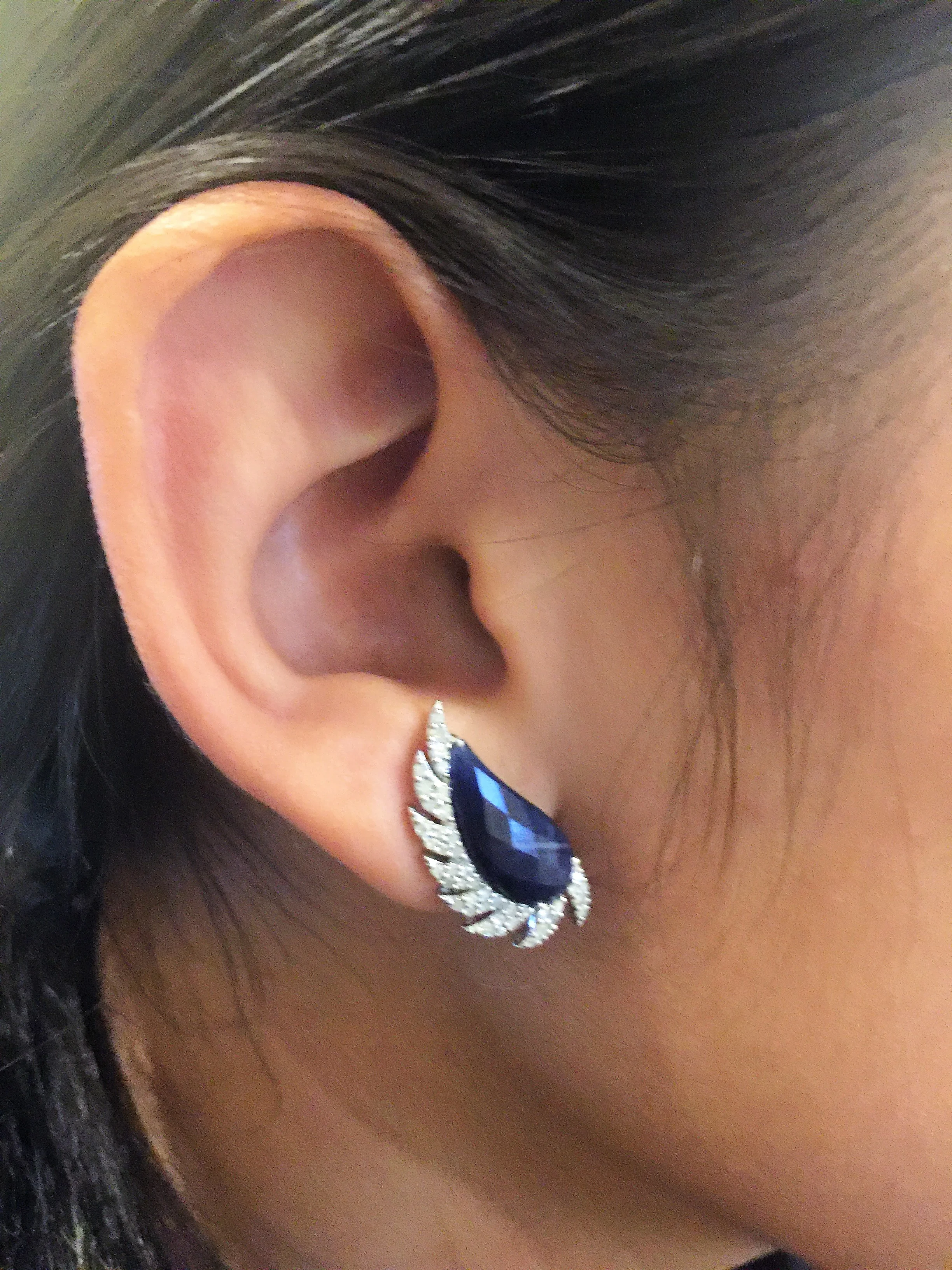 Claw Half Moon Studs Blue Sapphire &amp; Diamonds