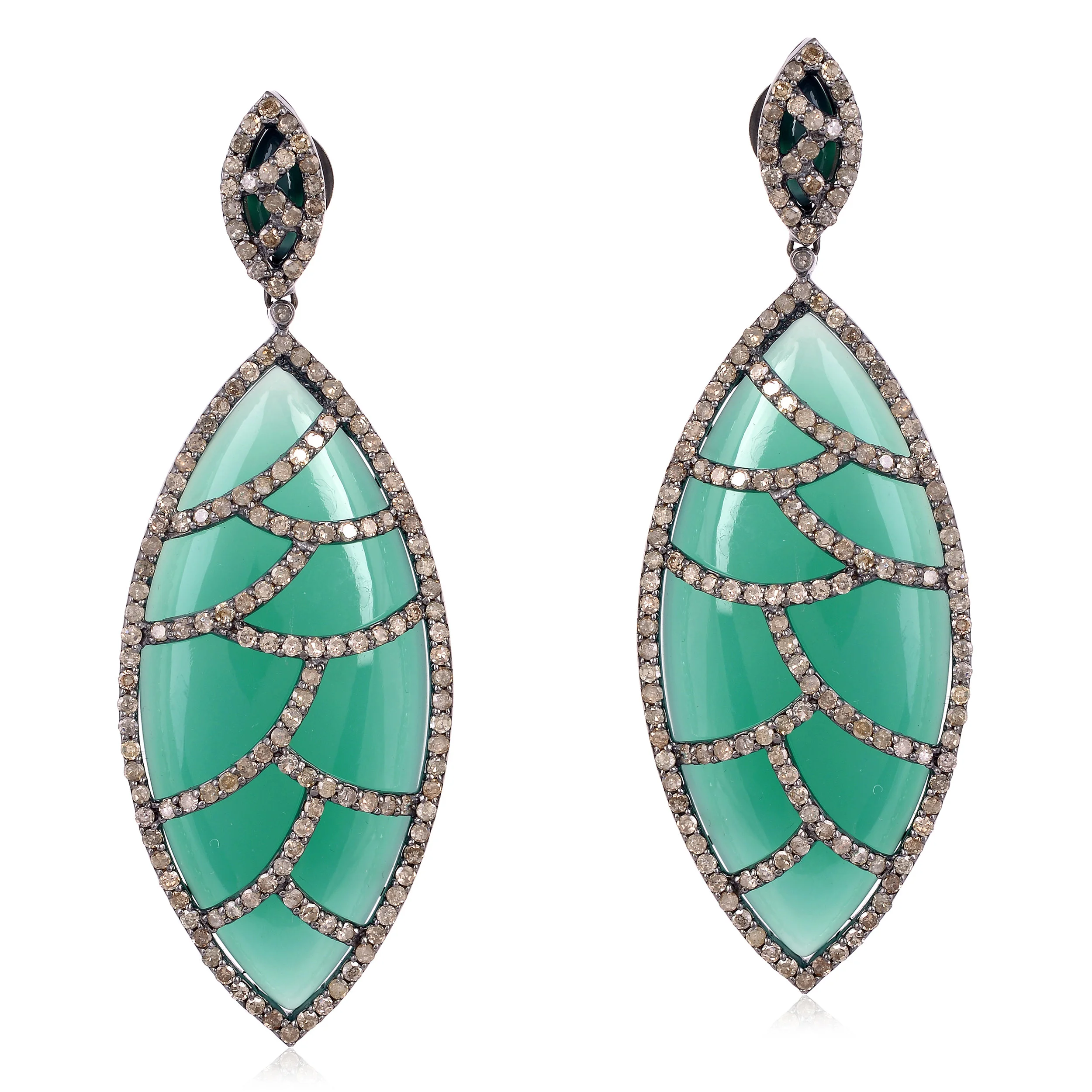 Bora Bora Earrings - Green Onyx &amp; Diamonds