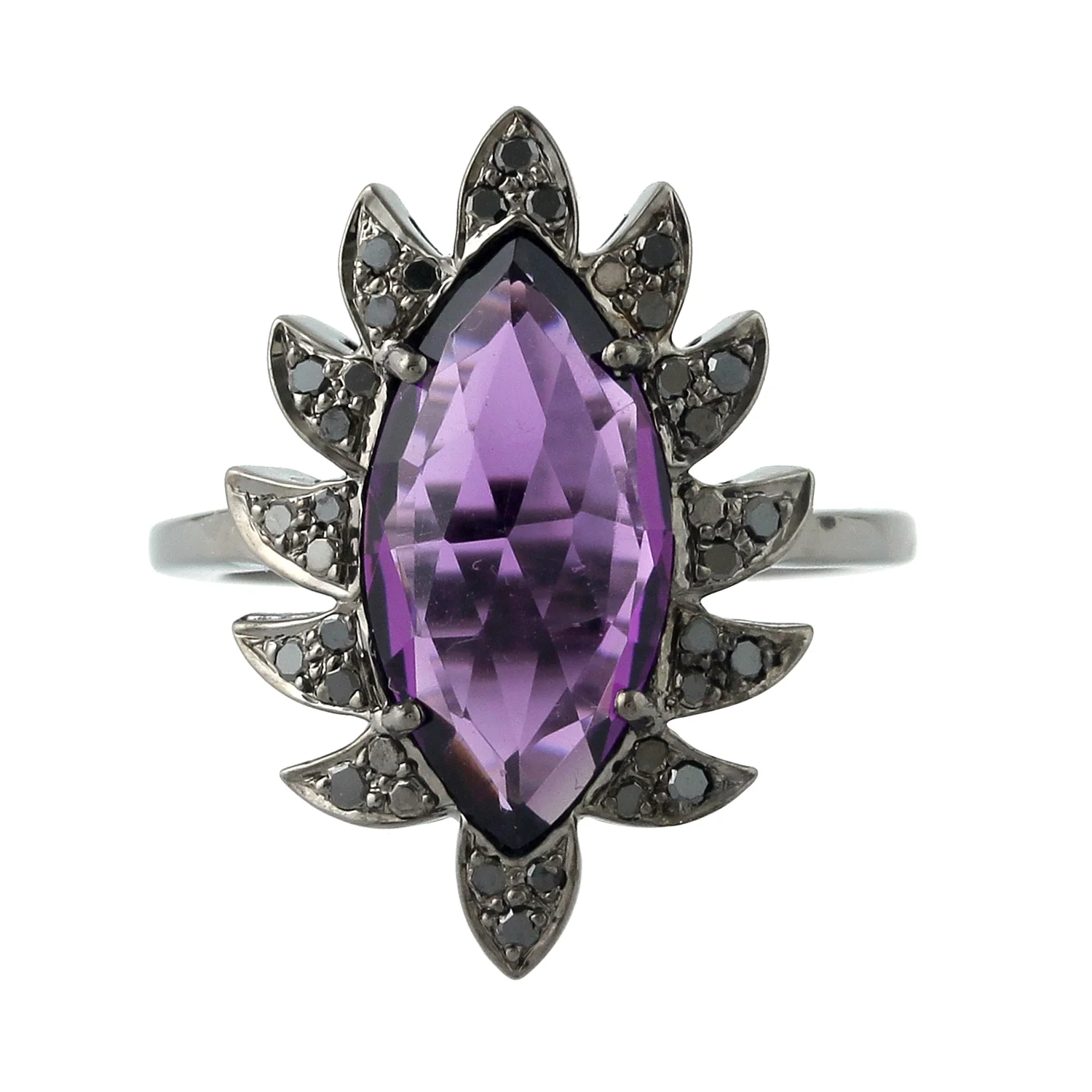 Claw Marquise Black Diamonds and Amethyst