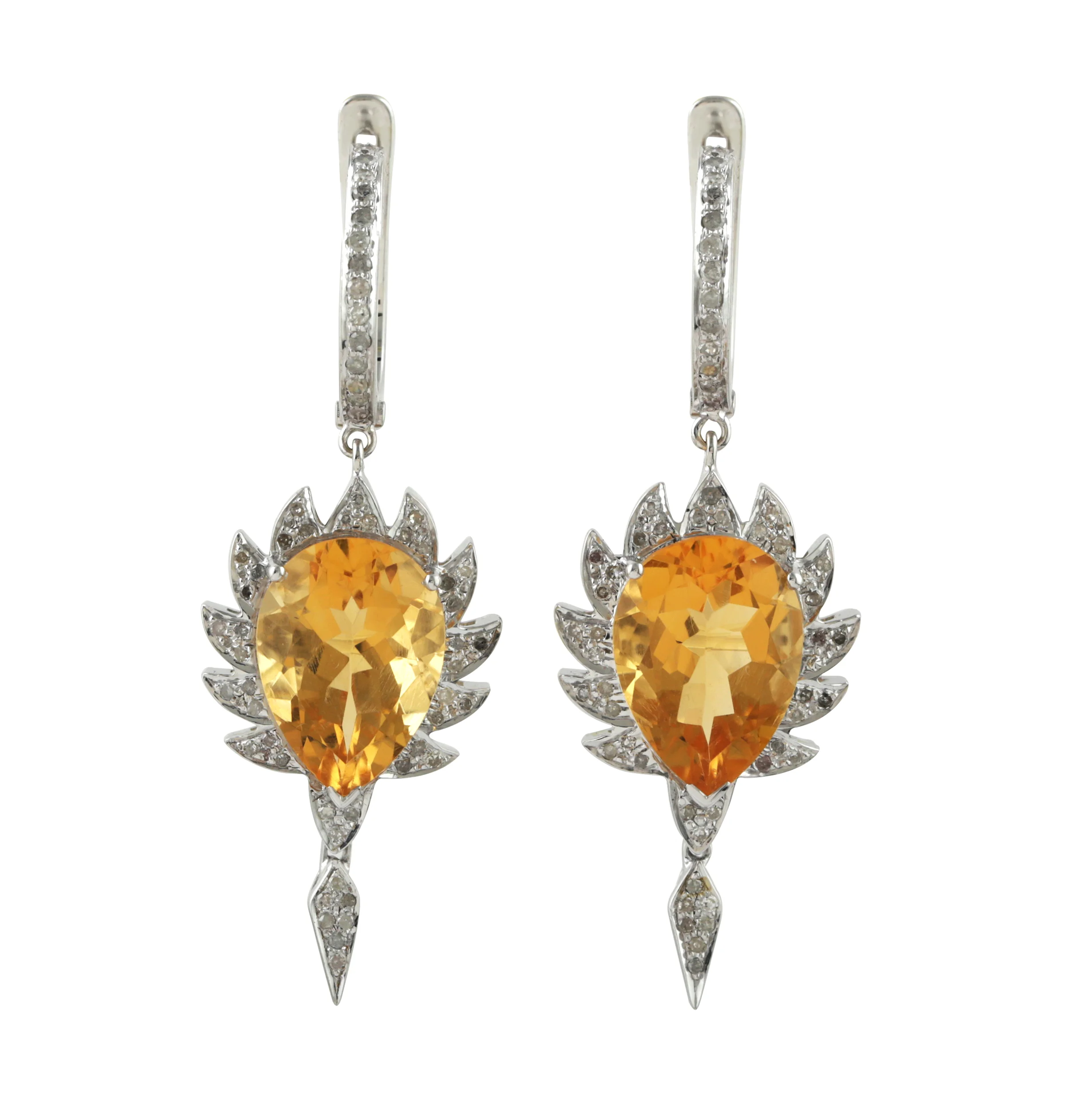 CLAW Single Drop Earrings - Citrine and Diamonds