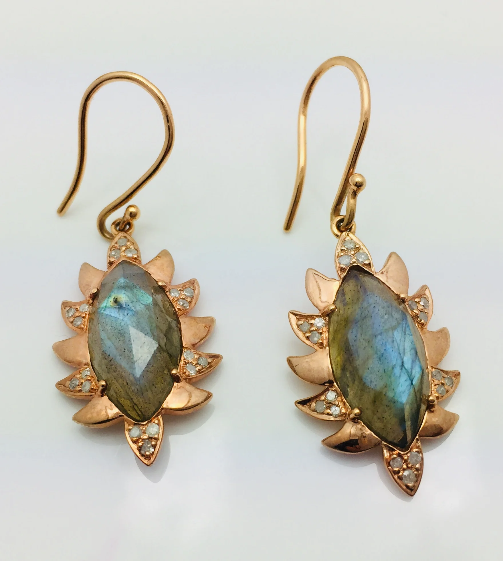 CLAW Single Drop Earrings Labradorite and Alt Diamonds