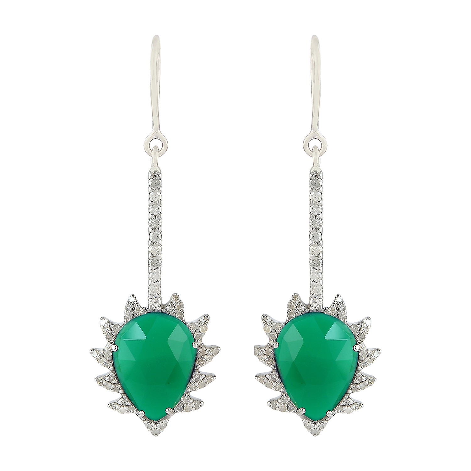 Linear Claw Drop Earrings Green Onyx &amp; Diamonds