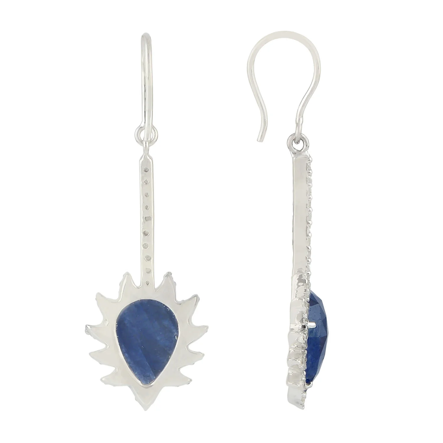 Linear Claw Drop Earrings Blue Sapphire &amp; Diamonds